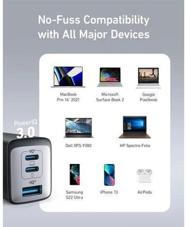 Alt view image 7 of 7 - USB C Charger (Nano 65W) PPS 3-Port Fast Compact Foldable USB C Charger Block for MacBook iPad Pro Galaxy S24 iPhone 16 / 15 and more series