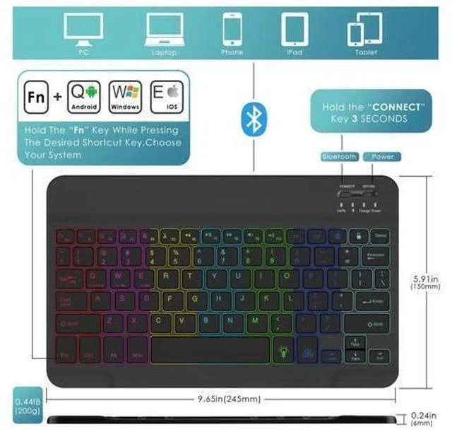 Alt view image 3 of 5 - DETUOSI for iPad Air 2 Keyboard Case, for iPad 9.7" 2017/2018 Keyboard Case with Apple Pencil Holder, Detachable Wireless 7-Colors Backlit Keyboard + PU Leather Cover for iPad Pro 9.7", for iPad Air 1