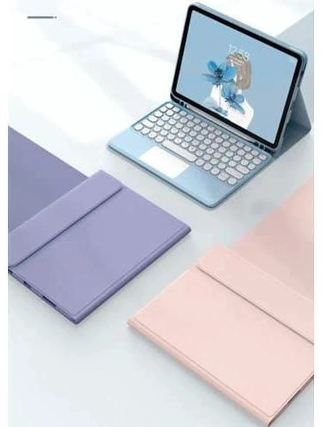 Alt view image 2 of 5 - AnMengXinLing Keyboard Case for iPad Mini - Slim Leather Folio Smart Cover with Touchpad Detachable Keyboard, Pencil Holder - Mint Green