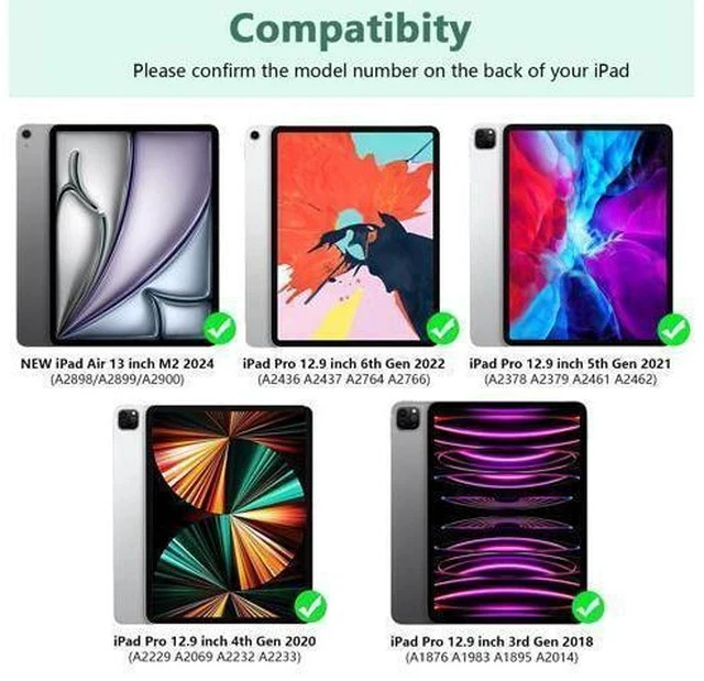 Alt view image 2 of 5 - Compatible for iPad Air 13 inch Case Keyboard for iPad Pro 12.9 Case with Keyboard for iPad Pro 6th/5th/4th/3rd/Air (M2), with iPad Keyboard Wireless Detachable Keyboard & Pencil Holder Dark Green