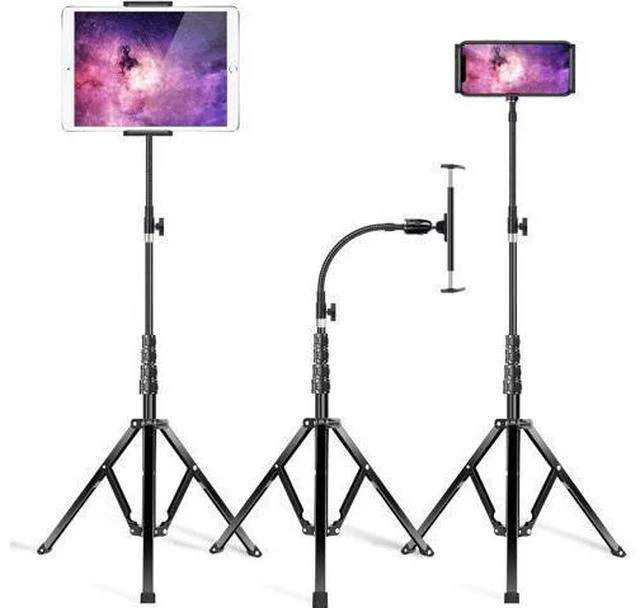 Main image of Metal iPad Tripod Stand & Adjustable 72 Gooseneck Tablet Floor Stand Holder, Heavy Duty Aluminum iPad Floor Stand for iPad Pro 12.9 11, Mini, Air, iPhone and 4.7-12.9" Tablets Cell Phones