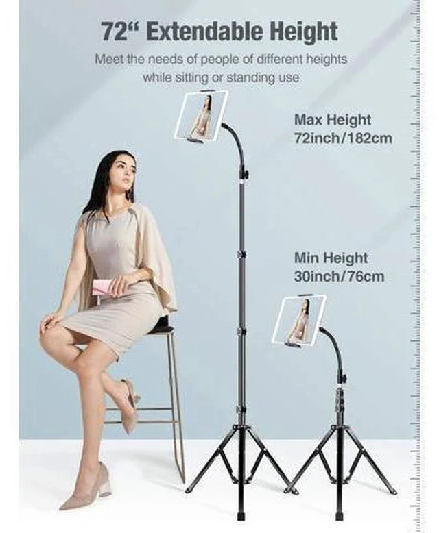 Alt view image 4 of 7 - Metal iPad Tripod Stand & Adjustable 72 Gooseneck Tablet Floor Stand Holder, Heavy Duty Aluminum iPad Floor Stand for iPad Pro 12.9 11, Mini, Air, iPhone and 4.7-12.9" Tablets Cell Phones