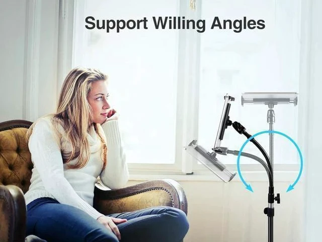 Alt view image 5 of 7 - Metal iPad Tripod Stand & Adjustable 72 Gooseneck Tablet Floor Stand Holder, Heavy Duty Aluminum iPad Floor Stand for iPad Pro 12.9 11, Mini, Air, iPhone and 4.7-12.9" Tablets Cell Phones