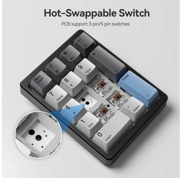Alt view image 2 of 5 - Kisnt Mechanical Number Pad, Hot Swappable Wired Numpad USB 17 Keys White Backlit Numeric Keypad with PBT Keycaps for Laptop PC TKL Keyboards (Brown Switch)