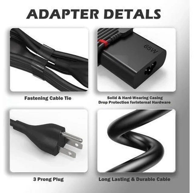 Alt view image 5 of 7 - New Slim 65W USB C Laptop Charger for Thinkpad/Yoga/Chromebook Computer Type C Fast Charging Power Cord Ac Adapter for ThinkPad T14/T15/X1 Carbon Gen 12 Yoga 7i/9i Chromebook 500e /C340/S340