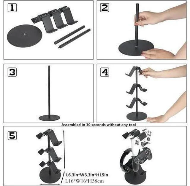 Alt view image 5 of 7 - KELJUN Controller Stand 3 Tier,Headphone Holder, Multi Adjustable Game Controller Headset Hanger for All Universal Gaming PC Accessories, Xbox PS4 PS5 Nintendo Switch(Smart Black)