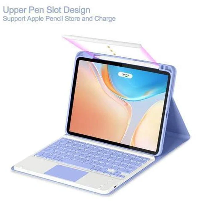 Alt view image 4 of 5 - Eisuiyi Keyboard Case for iPad Pro 11" M4 2024, Detachable Touchpad BT Keyboard, Magentic Protective Cover with Pencil Holder, Full Protection, Purple
