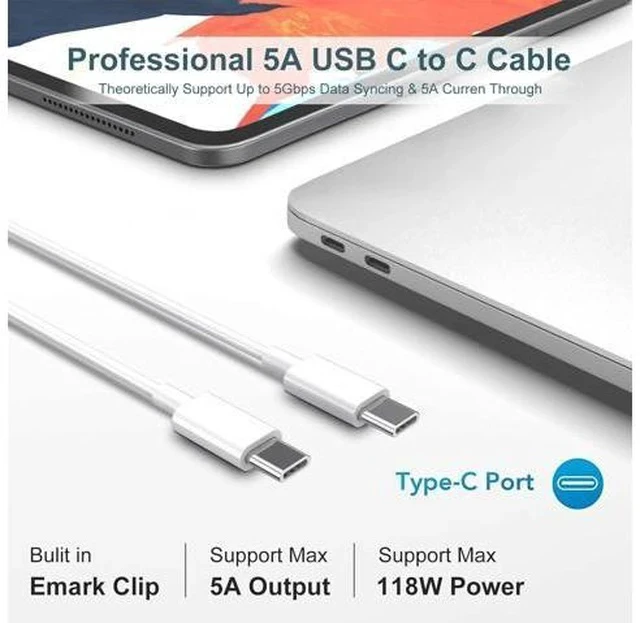 Alt view image 6 of 7 - Mac Book Pro Charger - 118W USB C Charger Fast Charger Compatible with MacBook Pro/Air M1 M2 M3 M4 iPad Pro Galaxy and More USB-C Devices(6.6 ft Cable Included)