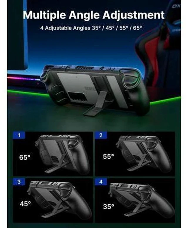 Alt view image 4 of 6 - Kickstand Case Compatible with Steam Deck/OLED, PC0105 Upgrade The Adjustable Angle Stand Steam Deck Cover TPU Protective Case, Shock-Absorption, Non-Slip and Anti-Scratch Design