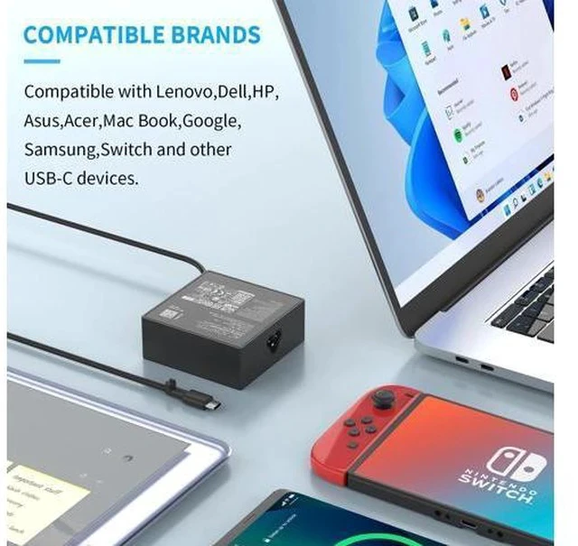 Alt view image 4 of 7 - 100W Compatible with USB Type C Laptop Charger for X13 Z13 GV301 GZ301 GA401QM GA503QM G533QM GX703HS 14 14X UX425QA UM425QA 20V 5A Adapter Power A20-100P1A