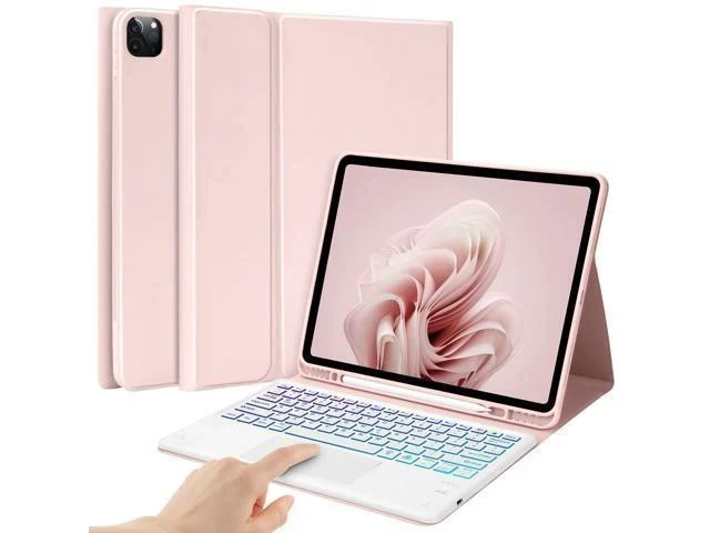 Alt view image 6 of 7 - BQSS Keyboard Case for iPad Air 13 inch(M2) 2024 Case with Keyboard for iPad Pro 12.9 inch 6th/5th/4th Gen Keyboard Cover Detachable Backlit Wireless Keyboard Case with Pencil Holder Pink