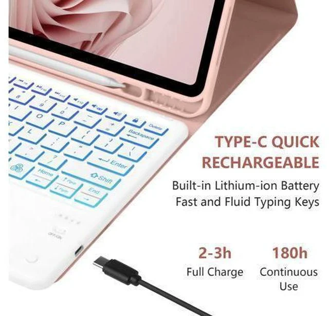 Alt view image 3 of 7 - BQSS Keyboard Case for iPad Air 13 inch(M2) 2024 Case with Keyboard for iPad Pro 12.9 inch 6th/5th/4th Gen Keyboard Cover Detachable Backlit Wireless Keyboard Case with Pencil Holder Pink