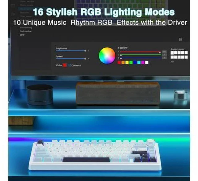 Alt view image 4 of 7 - F75 75% Wireless Mechanical Keyboard,Gasket Hot Swappable Custom Keyboard,Pre-lubed Reaper Switches RGB Backlit Gaming Keyboard,2.4GHz/Type-C/Bluetooth Mechanical Keyboard (White & Blue)