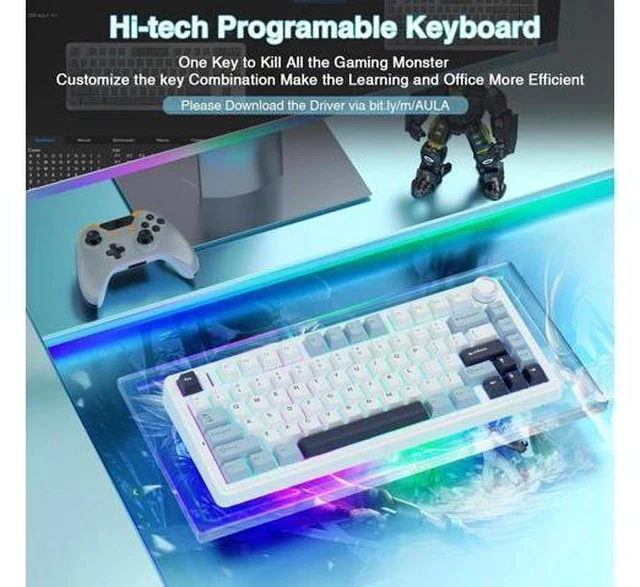 Alt view image 6 of 7 - F75 75% Wireless Mechanical Keyboard,Gasket Hot Swappable Custom Keyboard,Pre-lubed Reaper Switches RGB Backlit Gaming Keyboard,2.4GHz/Type-C/Bluetooth Mechanical Keyboard (White & Blue)