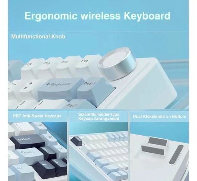 Alt view image 7 of 7 - F75 75% Wireless Mechanical Keyboard,Gasket Hot Swappable Custom Keyboard,Pre-lubed Reaper Switches RGB Backlit Gaming Keyboard,2.4GHz/Type-C/Bluetooth Mechanical Keyboard (White & Blue)