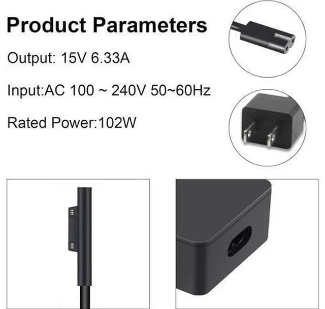 Alt view image 3 of 7 - 102W Surface Book Charger 15V 6.33A Power Supply for Surface Book 3/2/1 Surface Laptop 5/4/3/2 Surface Pro X/9/8/7/6/5th/4/3/2 Surface Go 3/2