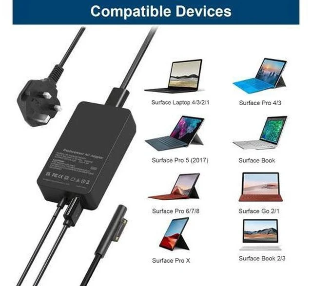 Alt view image 5 of 7 - 102W Surface Book Charger 15V 6.33A Power Supply for Surface Book 3/2/1 Surface Laptop 5/4/3/2 Surface Pro X/9/8/7/6/5th/4/3/2 Surface Go 3/2
