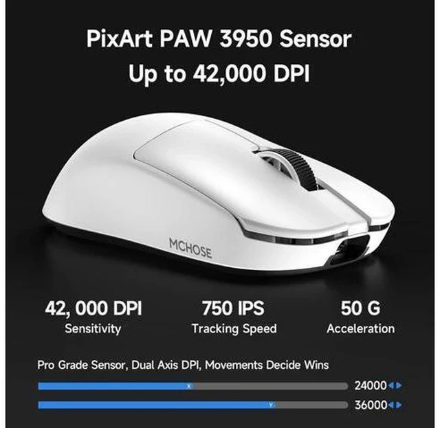 Alt view image 3 of 7 - L7 Ultra+ Wireless Gaming Mouse, Lightweight 48g, Ergonomic Mouse with 42K DPI, PAW3950, Optical Switch, 20000 FPS, Dual 8K Polling, 7 Programmable Buttons, 3-Mode Connect, PC/Mac - White