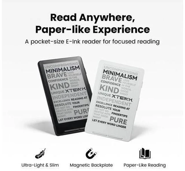 Alt view image 2 of 7 - X4 E-Book Reader (Developer Edition), 4.3" Pocket E-Ink eReader, Physical Page-Turn Buttons, Ultra-Thin 0.23" & 2.72 oz, Magnetic-Ready Design, Distraction-Free Reading, 16GB, Space Black