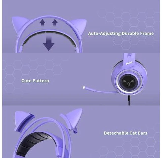Alt view image 5 of 7 - SOMIC G951S Purple Stereo Gaming Headset with Mic for PS4, PS5, Xbox One, PC, Phone, Detachable Cat Ear 3.5MM Noise Reduction Headphones Computer Gaming Headphone Self-Adjusting Gamer H (G951S-Purple)