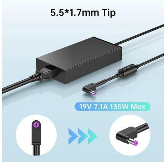 Alt view image 2 of 7 - 19V 7.1A 135W Charger Fit for Nitro V15 V14 V16 ANV15 ANV14 ANV16 Nitro 5 Gaming Laptop 135 Watt PA-1131-16 PA-1131-26 Power Adapter