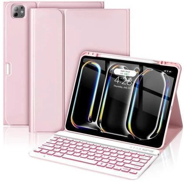 Main image of HOTLIFE for iPad Pro 13 Inch (M4) 2024 Case with Keyboard, Magnetic Detachable - 7 Color Backlit Keyboard Case for iPad Pro 13 (M4), Rechargeable Wireless Keyboard Case with Pencil Holder (Pink)