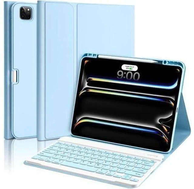 Main image of aMZCaSE for iPad Pro 13 inch Case 2024 with Keyboard,Slim Stand Keyboard Case for iPad Pro 13 inch with Bluetooth Detachable Long Battery Keyboard&Pencil Holder for iPad pro 13''M4,Light Blue