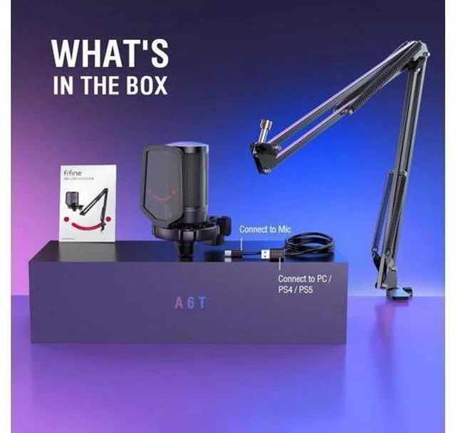 Alt view image 7 of 7 - Gaming PC USB Microphone, Podcast Condenser Mic with Boom Arm, Pop Filter, Mute Button for Streaming, Twitch, Online Chat, RGB Computer Mic for PS4/5 PC Gamer Youtuber-AmpliGame A6T