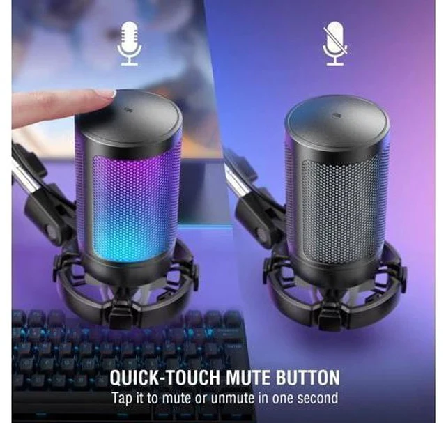 Alt view image 2 of 7 - Gaming PC USB Microphone, Podcast Condenser Mic with Boom Arm, Pop Filter, Mute Button for Streaming, Twitch, Online Chat, RGB Computer Mic for PS4/5 PC Gamer Youtuber-AmpliGame A6T