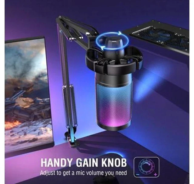 Alt view image 4 of 7 - Gaming PC USB Microphone, Podcast Condenser Mic with Boom Arm, Pop Filter, Mute Button for Streaming, Twitch, Online Chat, RGB Computer Mic for PS4/5 PC Gamer Youtuber-AmpliGame A6T