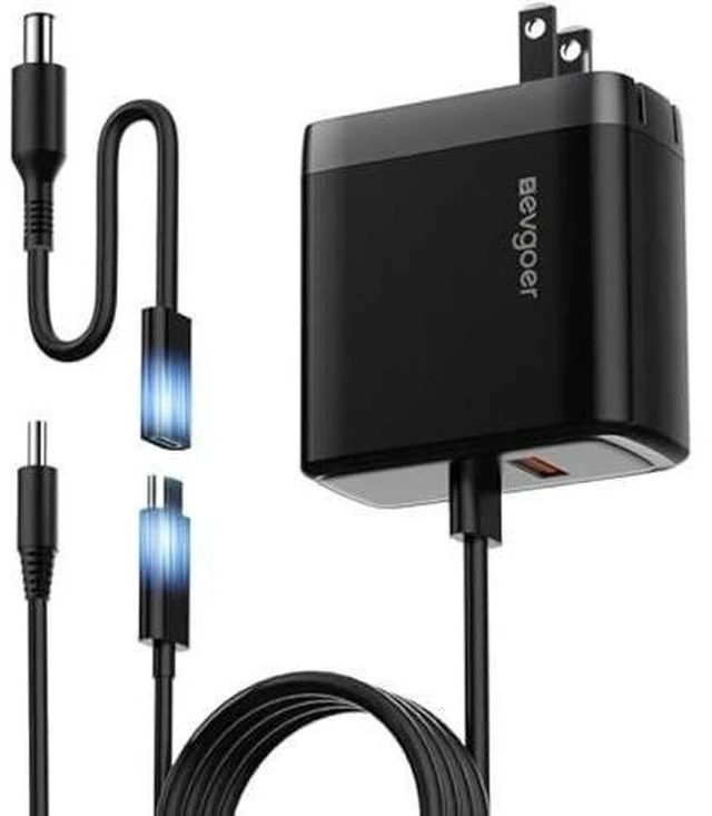 Alt view image 6 of 7 - 65W Dell Charger for Laptop, Dell Computer Charger USB-C for XPS, Inspiron, Latitude and Vostro Models, Power Cord 4.5 * 3.0 mm and 7.5 * 3.0 mm Compatible with Both 65W 45W (Foldable AC Plug)