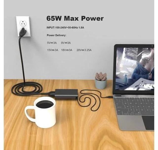 Alt view image 5 of 7 - 65W 45W USB C Laptop Charger for Latitude 7420 5420 5520 5430 5440 7440 5450 5530 7330 7430 5540 5320 7320 9430 3450 3550 7410 2in1 XPS 13 Chromebook 3100 Computer Type C AC Adapter Power Cord