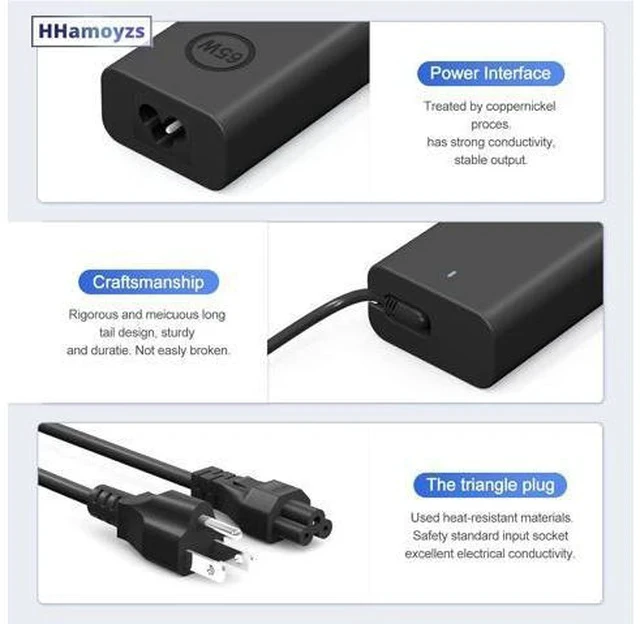 Alt view image 4 of 6 - 65W Laptop Charger USB C - Compatible with Latitude 5420/5520/7420/7430/7480/7490 & Inspiron 14/16/7620/2in1/XPS 13 LA65NM190