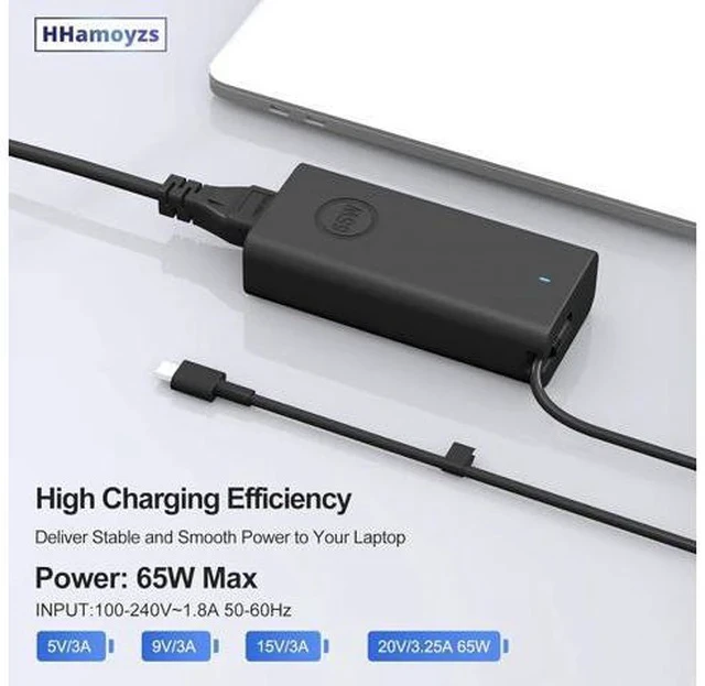 Alt view image 3 of 6 - 65W Laptop Charger USB C - Compatible with Latitude 5420/5520/7420/7430/7480/7490 & Inspiron 14/16/7620/2in1/XPS 13 LA65NM190