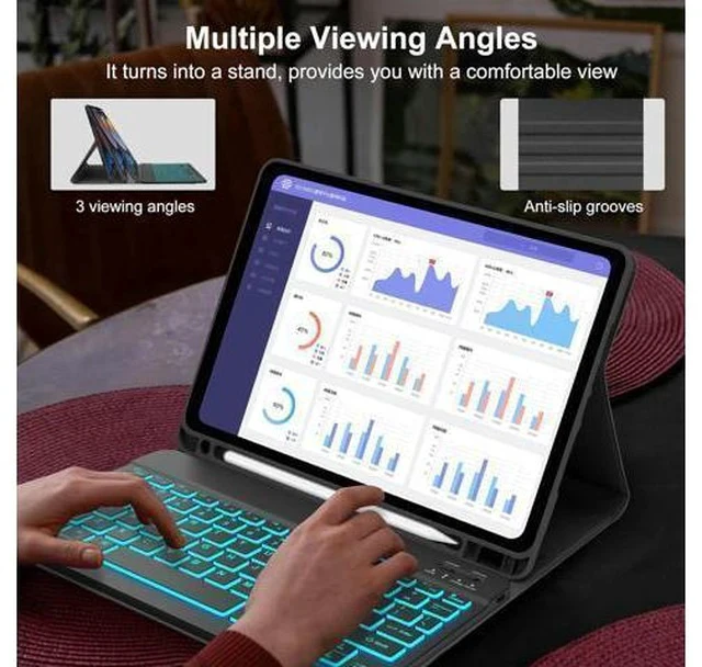 Alt view image 4 of 5 - KVAGO Keyboard Case for iPad 10.2" - iPad 9th 8th 7th Generation Case with Keyboard, Backlit Detachable Bluetooth Keyboard, Folio Case for iPad Air 3rd Gen/iPad Pro 10.5" with Pencil Holder, Black