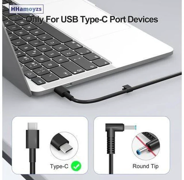 Alt view image 2 of 6 - 65W Laptop Charger USB C - Compatible with Latitude 5420/5520/7420/7430/7480/7490 & Inspiron 14/16/7620/2in1/XPS 13 LA65NM190