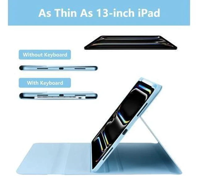 Alt view image 4 of 7 - aMZCaSE for iPad Pro 13 inch Case 2024 with Keyboard,Slim Stand Keyboard Case for iPad Pro 13 inch with Bluetooth Detachable Long Battery Keyboard&Pencil Holder for iPad pro 13''M4,Light Blue