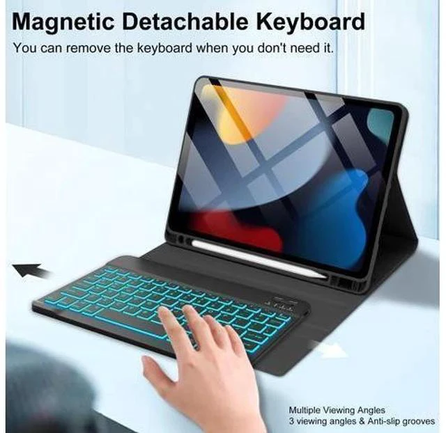 Alt view image 5 of 5 - KVAGO Keyboard Case for iPad 10.2" - iPad 9th 8th 7th Generation Case with Keyboard, Backlit Detachable Bluetooth Keyboard, Folio Case for iPad Air 3rd Gen/iPad Pro 10.5" with Pencil Holder, Black