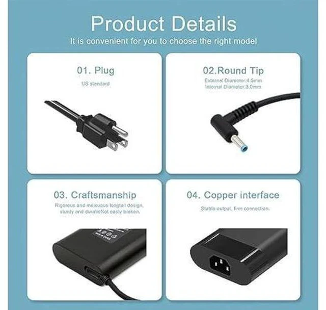 Alt view image 3 of 7 - 200W Laptop Charger 10.3A 19.5V for HP Omen Pavilion 15 16 17 Gaming Laptop, Zbook 15 17 ZBook Fury Create Studio Envy 15 2020 TPN-DA10 Gaming Laptop Power Adapter Supply