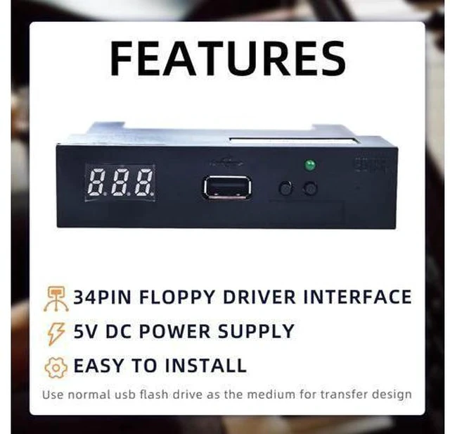 Alt view image 4 of 5 - USB Floppy Drive Emulator, SFR1M44-U100K 3.5 Inch 1.44MB SSD Simulation Floppy Disk Drive Emulator Plug, Flash Disk Floppy Drive Emulator and CD Screws for Musical Keyboad(Black)