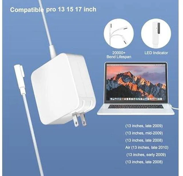Alt view image 3 of 7 - 85W/60W L Tip Compatible with Mac Book Charger,Power Adapter for 13/15/17 inch Before mid-2012 Models Charger, 6.6FT Cable Adapter Charging Cord