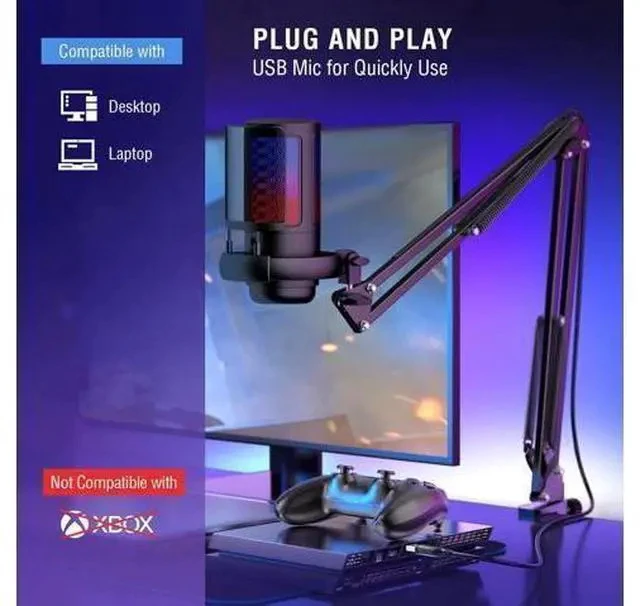 Alt view image 6 of 6 - Gaming PC USB Microphone, Podcasting Condenser Microphone with Boom Arm, Pop Filter, Mute Button for Streaming Online Chat, Computer Microphone for PC Gamers