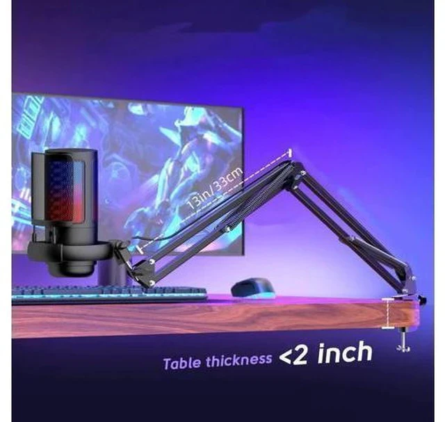 Alt view image 5 of 6 - Gaming PC USB Microphone, Podcasting Condenser Microphone with Boom Arm, Pop Filter, Mute Button for Streaming Online Chat, Computer Microphone for PC Gamers