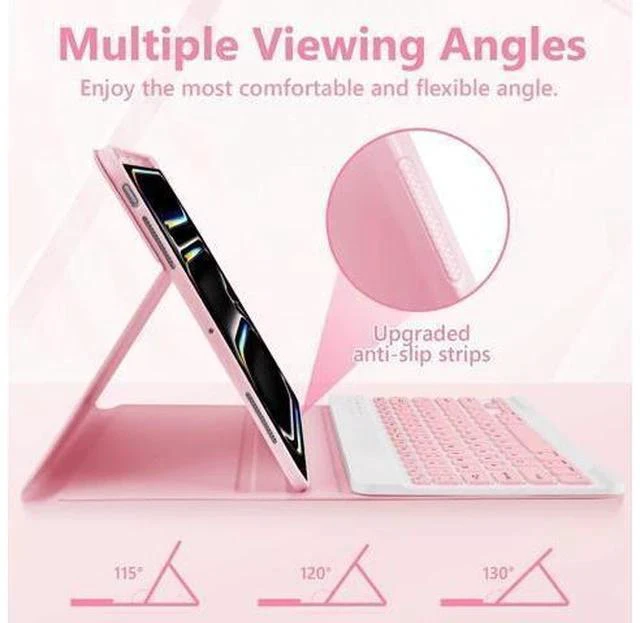 Alt view image 4 of 5 - FUWANG Keyboard Case for iPad Pro 13 Inch (M4) 2024, Magnetic Detachable for iPad Pro 13 inch Case with Keyboard - Wireless Colorful Keys Keyboard Cover for iPad Pro 13 Inch with Pencil Holder, Pink