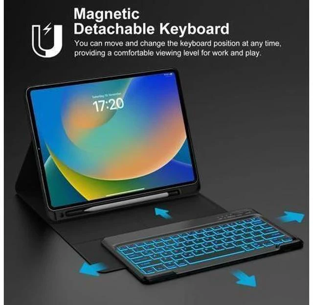 Alt view image 5 of 5 - Keyboard Case for iPad Pro 12.9-in 6th, 5th, 4th, 3rd Generation - Magic Keyboard for iPad Air 13 2024 Case, Magnetic Detachable, 7 Colors Backlit, Folio Cover for Pro 12.9 Keyboard Pen Holder, Black