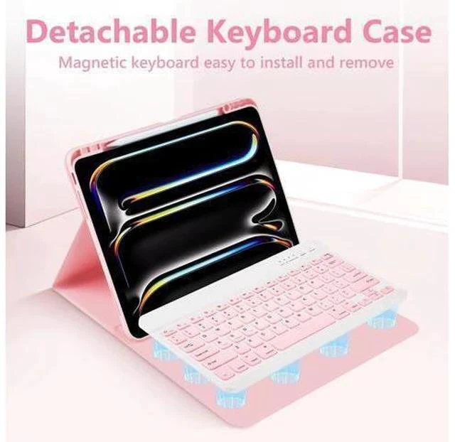Alt view image 3 of 5 - FUWANG Keyboard Case for iPad Pro 13 Inch (M4) 2024, Magnetic Detachable for iPad Pro 13 inch Case with Keyboard - Wireless Colorful Keys Keyboard Cover for iPad Pro 13 Inch with Pencil Holder, Pink