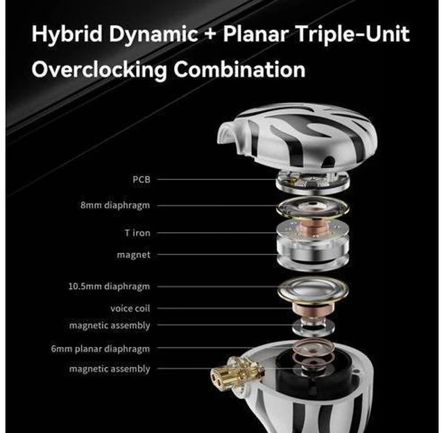Alt view image 5 of 7 - White Tiger Hybrid Dual Dynamic Driver+Planar Diaphragm 0.78 2Pin Headphones (no mic)