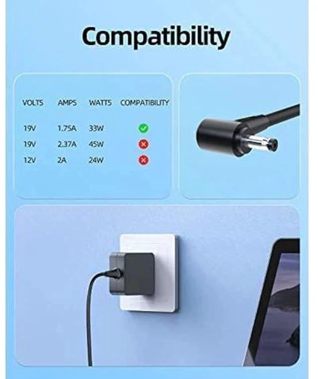 Alt view image 5 of 7 - 33W AC Charger Fit for Asus E510MA E510M E510 E210MA E210M E210 E510MA-RS06 Laptop Portable 7.5Ft Power Supply Adapter Cord