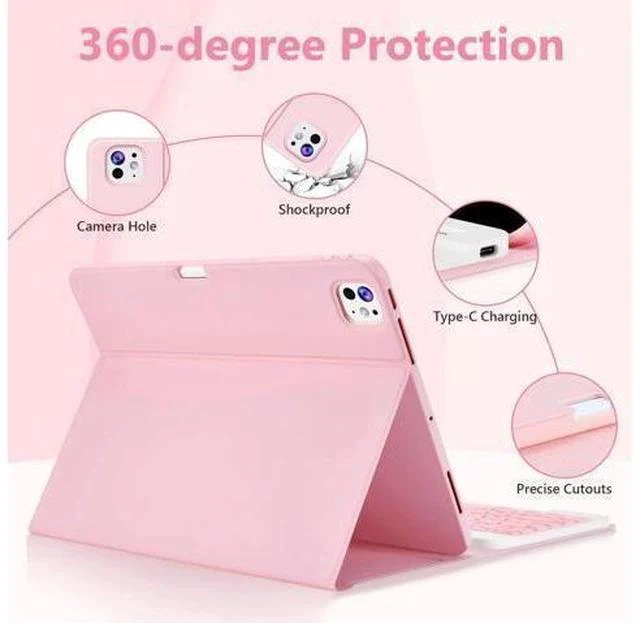 Alt view image 5 of 5 - FUWANG Keyboard Case for iPad Pro 13 Inch (M4) 2024, Magnetic Detachable for iPad Pro 13 inch Case with Keyboard - Wireless Colorful Keys Keyboard Cover for iPad Pro 13 Inch with Pencil Holder, Pink