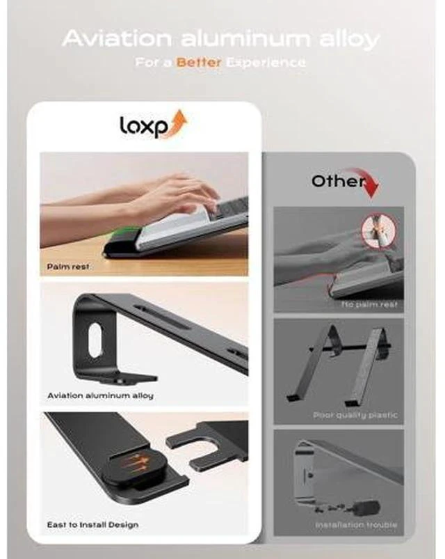 Alt view image 2 of 7 - Laptop Stand for Desk Metal Laptop Stand with Wrist Support Ergonomic Detachable Laptop Riser Aluminum Protable Computer Stand for MacBook Air Pro HP XPS HP (10-17) Laptops - Black